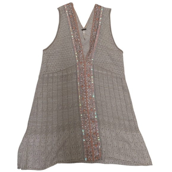 Free People Dresses & Skirts - Free People Beige Sleeveless Dress with Sequin Accent